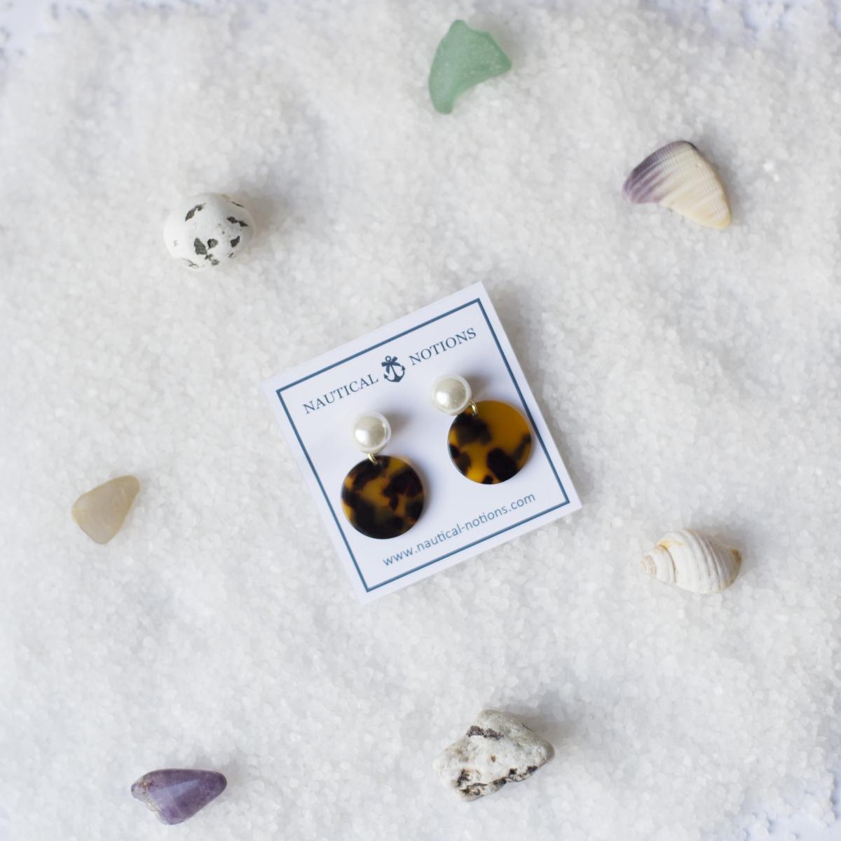 Pearl Stud Tortoise Drop Earrings | Large picture