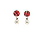Red Plaid Studs with Drop Pearls