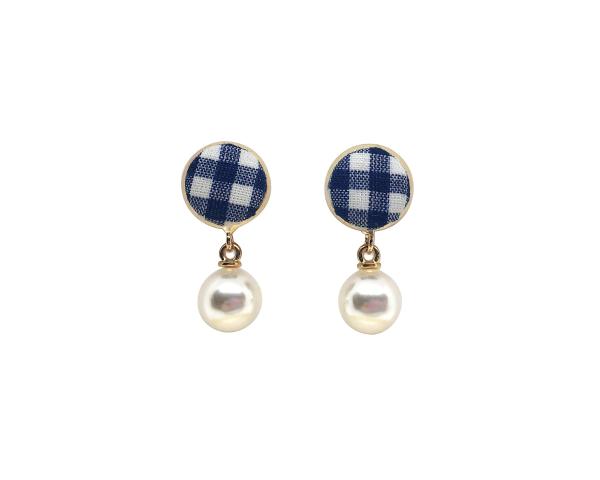 Gingham Studs with Drop Pearls