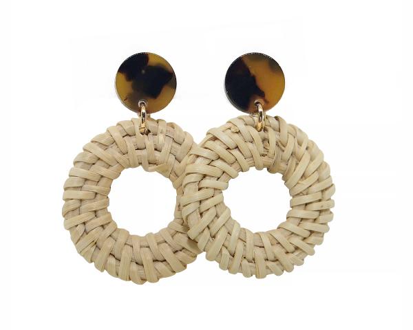 Tortoise Stud Earrings with Rattan Charm