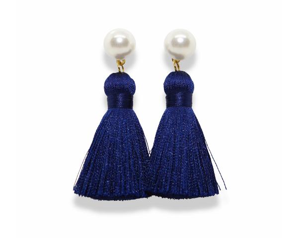 Pearl Tassel Earrings | Navy