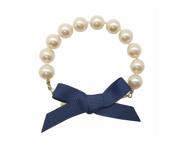 Navy Bow Pearl Bracelet