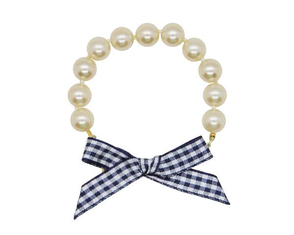 Navy Gingham Pearl Bracelet