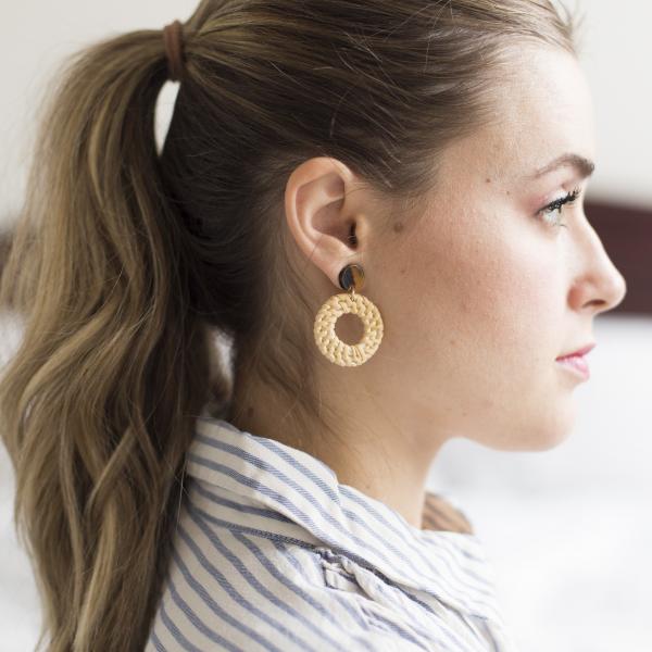 Tortoise Stud Earrings with Rattan Charm picture