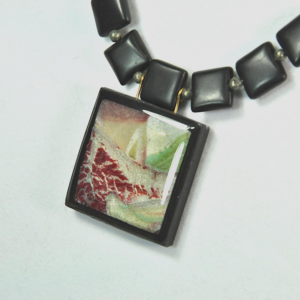 N15-31 Polymer Clay, Resin and Onyx Pendant Necklace picture