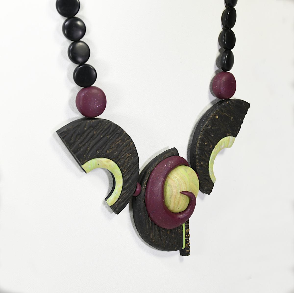N20-10 Polymer Clay and Onyx Necklace picture
