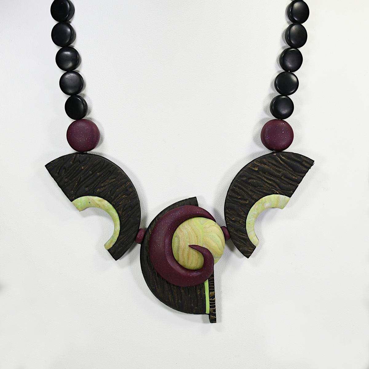 N20-10 Polymer Clay and Onyx Necklace picture