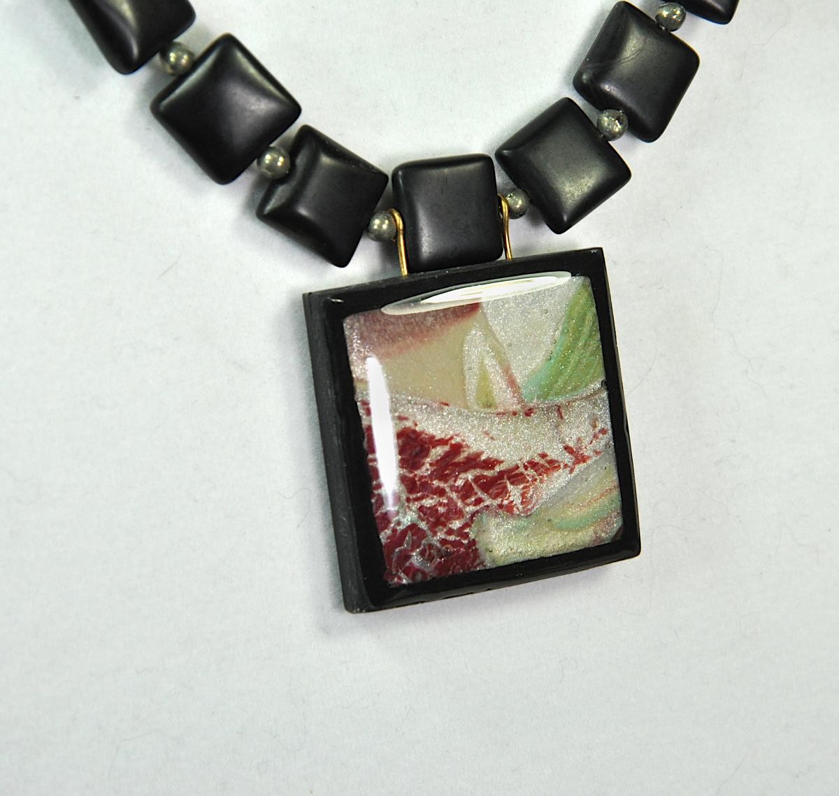 N15-31 Polymer Clay, Resin and Onyx Pendant Necklace picture