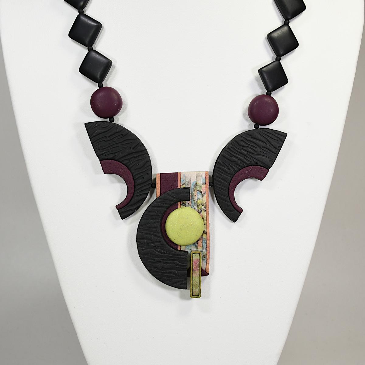 N20-11 Polymer Clay and Black Onyx Semi-Precious Stone Necklace picture