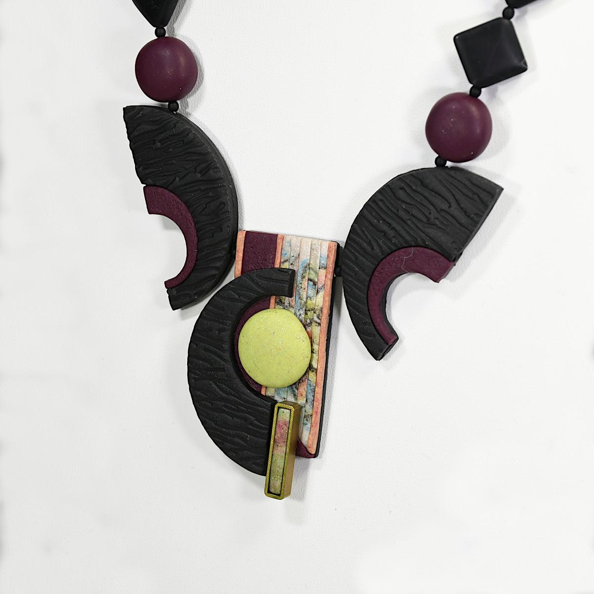 N20-11 Polymer Clay and Black Onyx Semi-Precious Stone Necklace picture