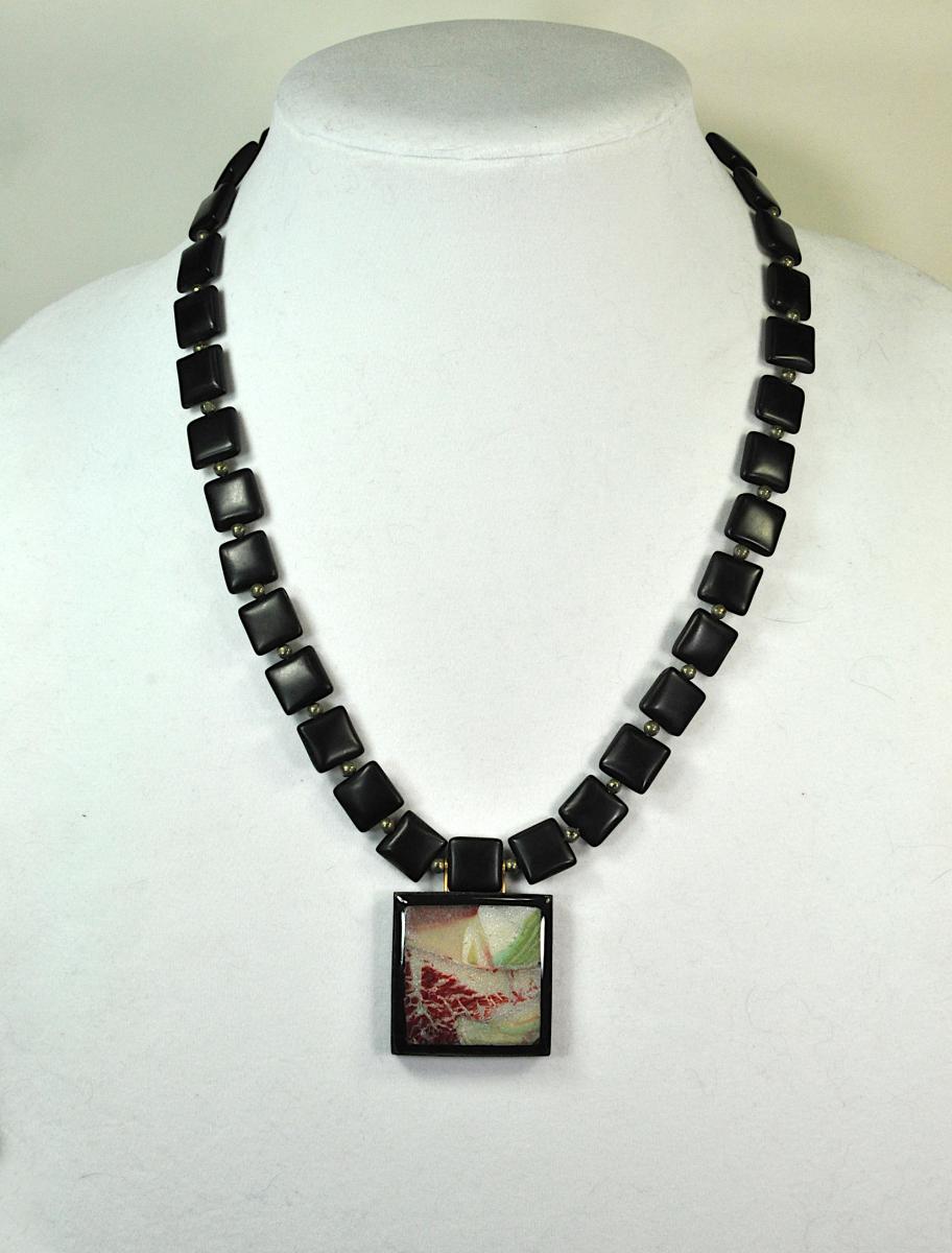 N15-31 Polymer Clay, Resin and Onyx Pendant Necklace picture