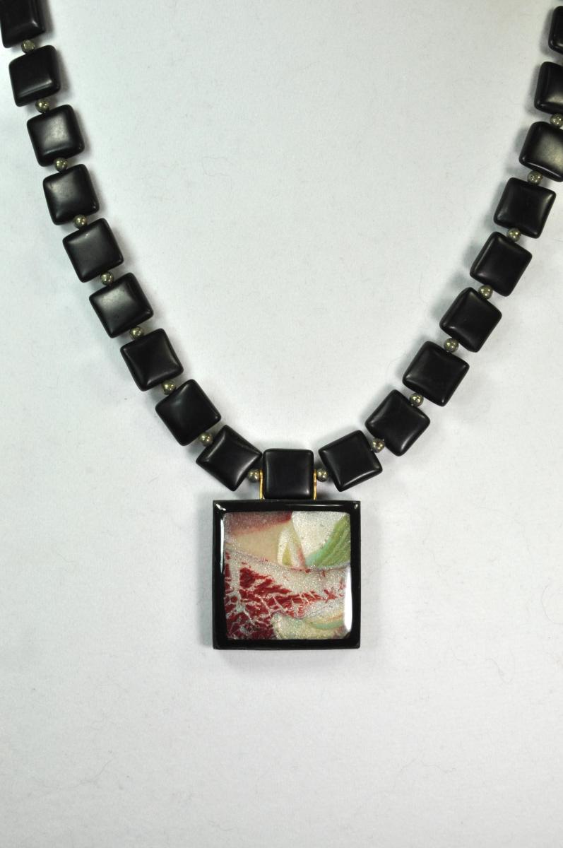 N15-31 Polymer Clay, Resin and Onyx Pendant Necklace picture