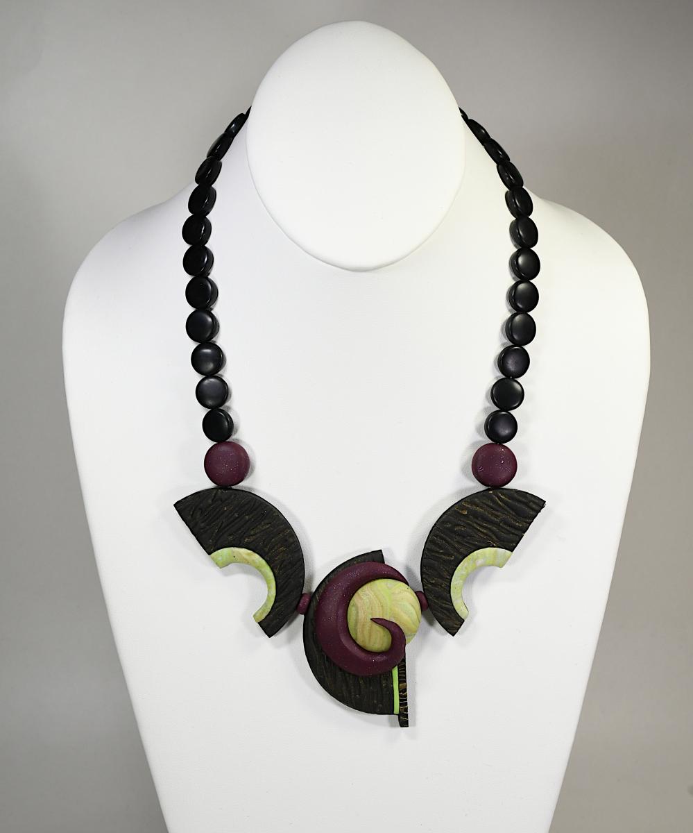 N20-10 Polymer Clay and Onyx Necklace picture