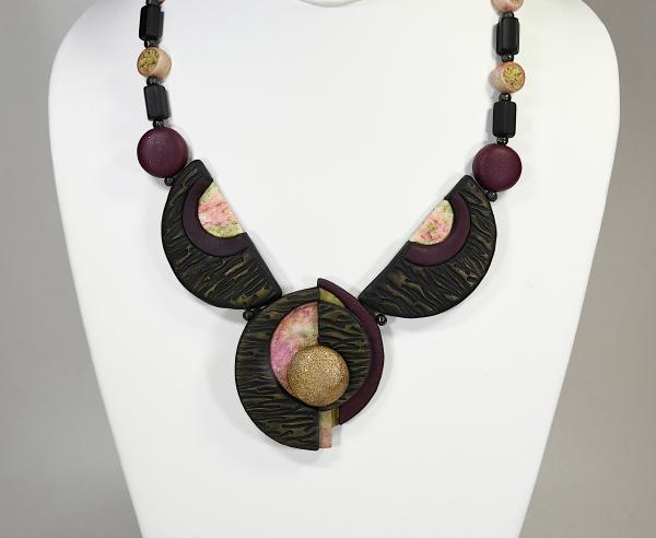N20-12 Polymer Clay and Black Onyx Semi-Precious Stone Necklace picture