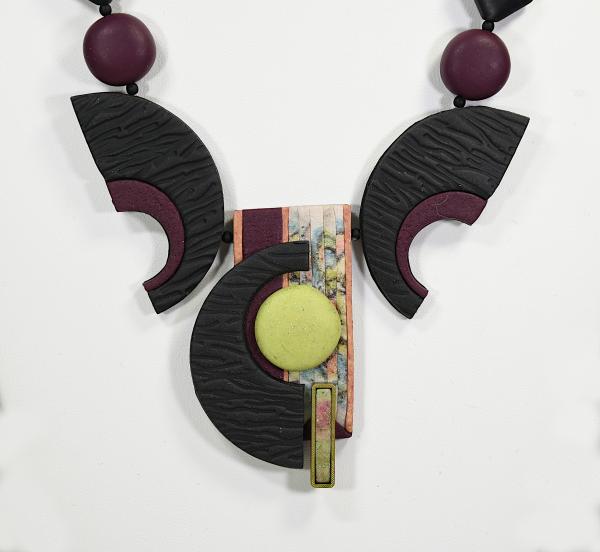 N20-11 Polymer Clay and Black Onyx Semi-Precious Stone Necklace picture