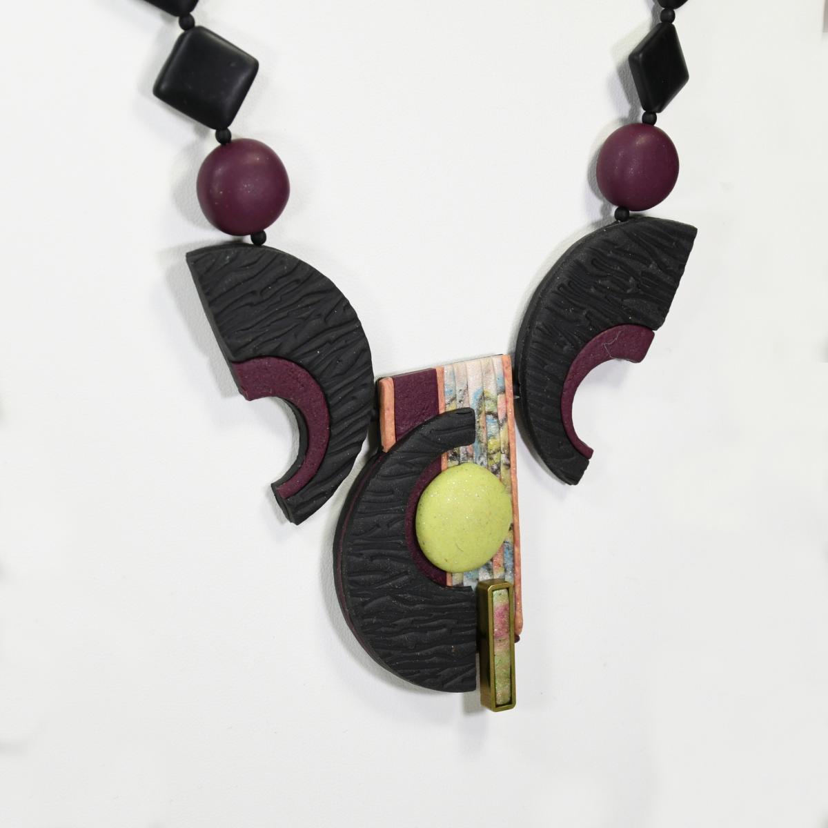 N20-11 Polymer Clay and Black Onyx Semi-Precious Stone Necklace picture