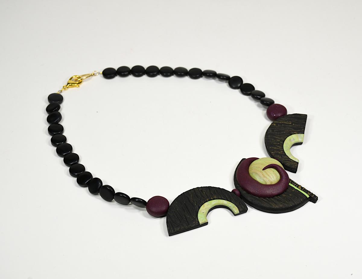 N20-10 Polymer Clay and Onyx Necklace picture