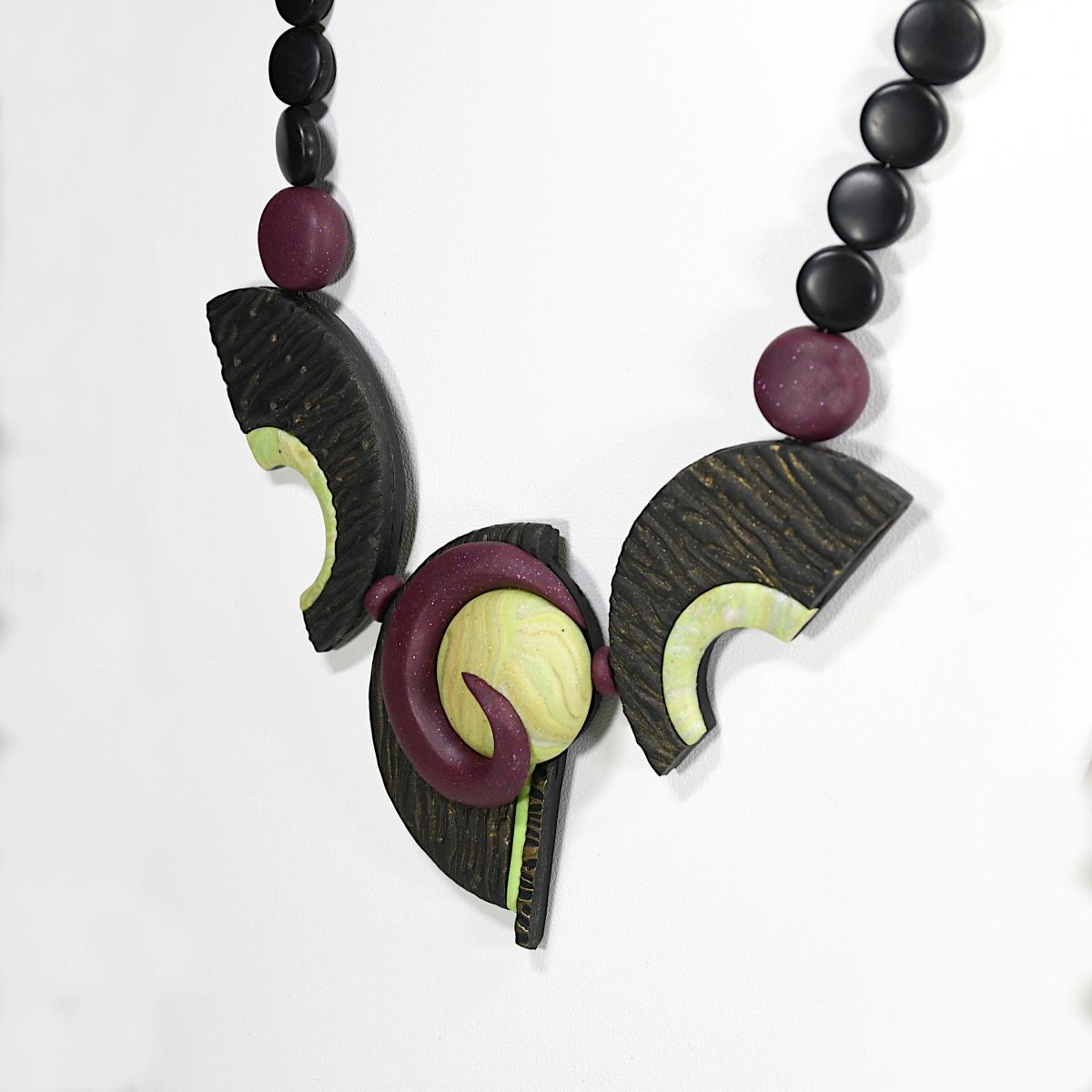 N20-10 Polymer Clay and Onyx Necklace picture