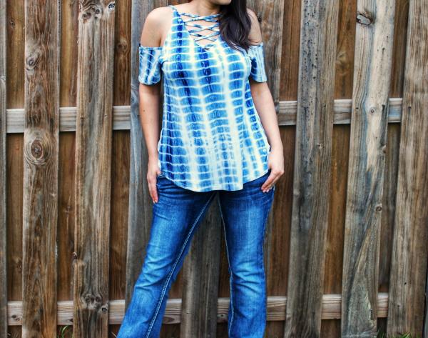 Cold Shoulder Criss Cross Tie Dye Top picture