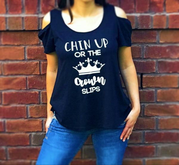 Chin Up Or The Crown Slips Cold Shoulder Top picture