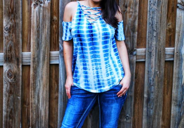 Cold Shoulder Criss Cross Tie Dye Top picture