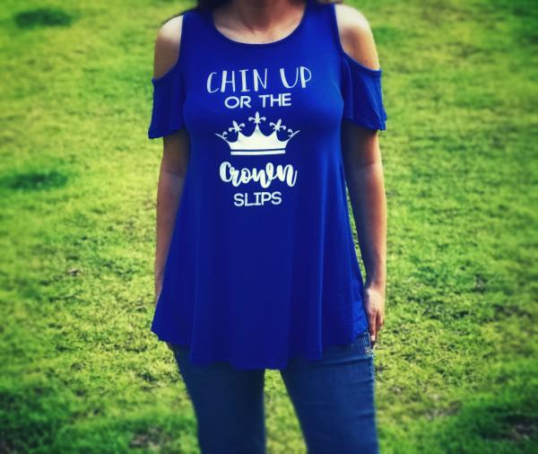 Chin Up Or The Crown Slips Cold Shoulder Top picture