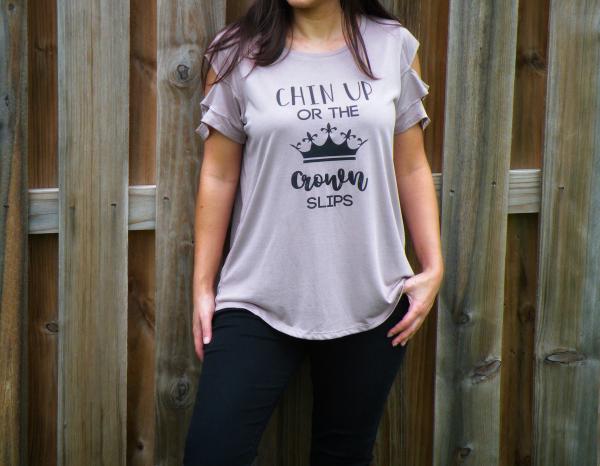 Chin Up Or The Crown Slips Scalloped Sleeve Top
