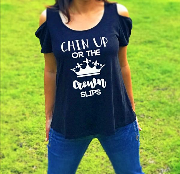 Chin Up Or The Crown Slips Cold Shoulder Top picture