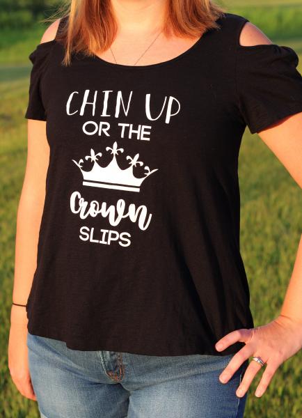 Chin Up Or The Crown Slips Cold Shoulder Top picture