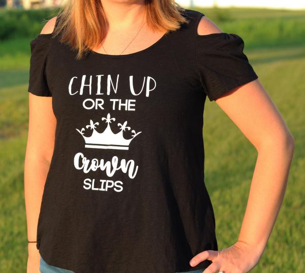 Chin Up Or The Crown Slips Cold Shoulder Top picture