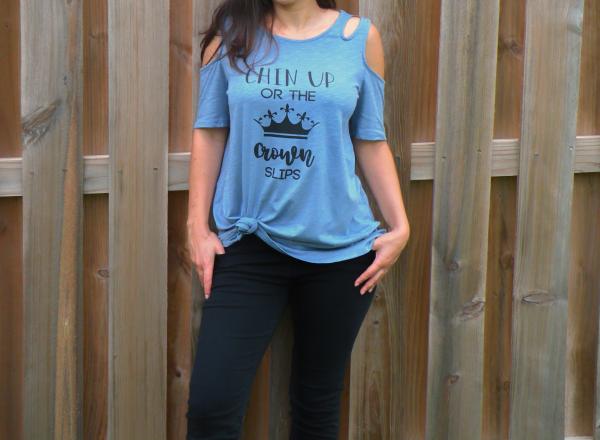 Chin Up Or The Crown Slips Cold Shoulder Jersey Top picture