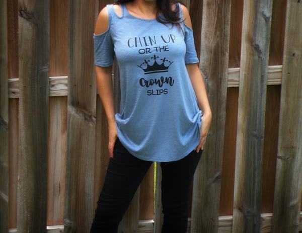 Chin Up Or The Crown Slips Cold Shoulder Jersey Top picture