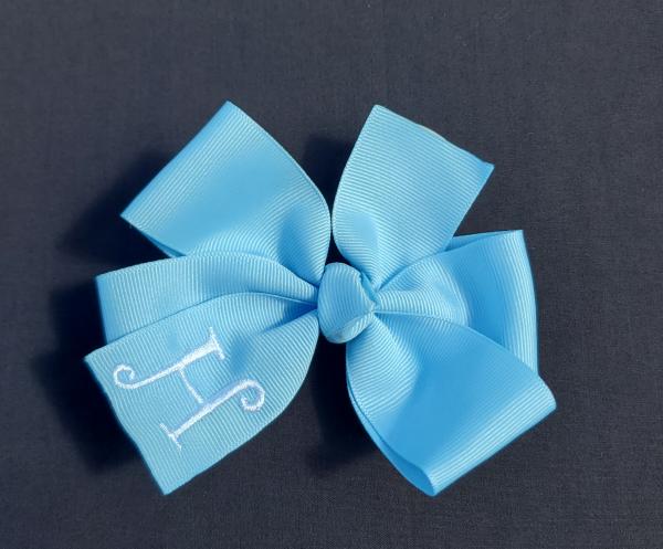 Light Blue Monogrammed Hair Bow