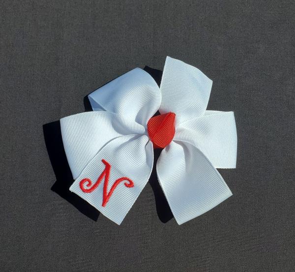 White/Red Monogrammed Hair Bow