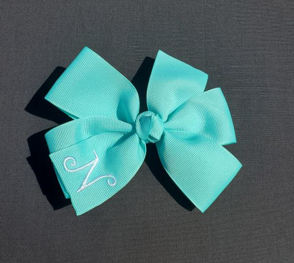 Aqua Monogrammed Hair Bow picture