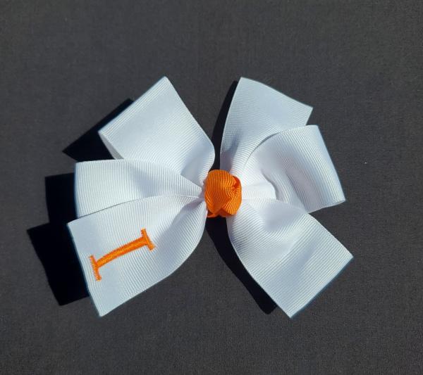 White/Orange Monogrammed  Hair Bow