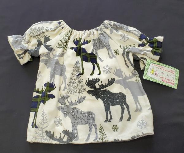 Green Moose Flannel Peasant Dress