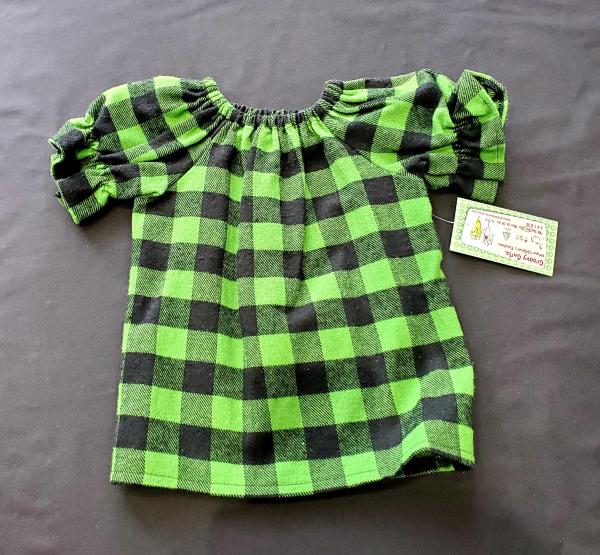 Green Buffalo Plaid Flannel Peasant Dress