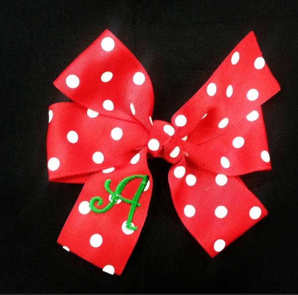 Christmas Polka Dot Monogrammed Hair Bow picture