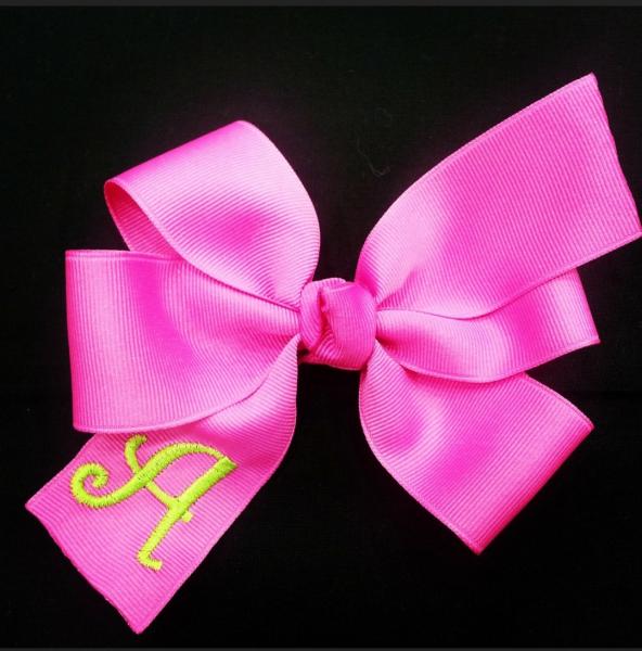 Raspberry Monogrammed Hair Bow picture