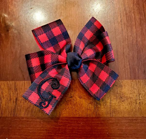 Red and Black Buffalo Plaid Momogrammed Hair Bow picture