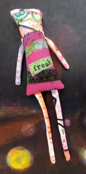 2-Sided Creepy Cute Zombie Monster Art Doll, Hand Printed & Dyed Fabric, One-of-a-kind Mixed Media Art Doll picture