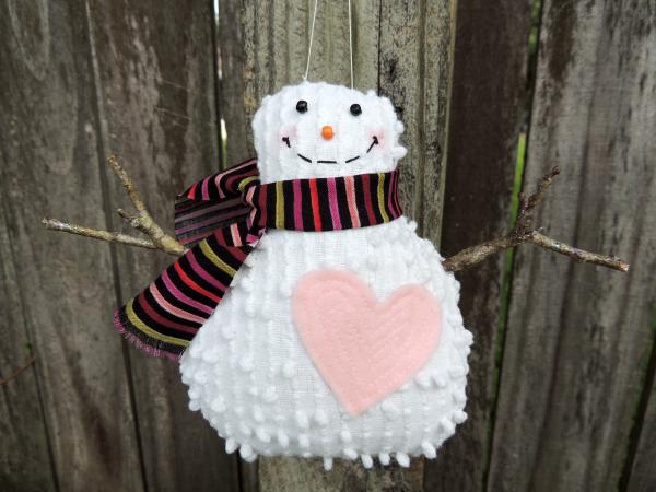 Happy Vintage Chenille Snowman Ornament – Stripe Scarf