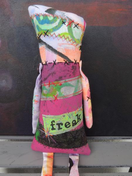 2-Sided Creepy Cute Zombie Monster Art Doll, Hand Printed & Dyed Fabric, One-of-a-kind Mixed Media Art Doll picture