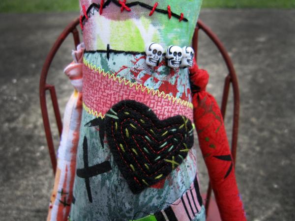 2-Sided Creepy Cute Zombie Monster Art Doll, Hand Printed & Dyed Fabric, One-of-a-kind Mixed Media Art Doll picture