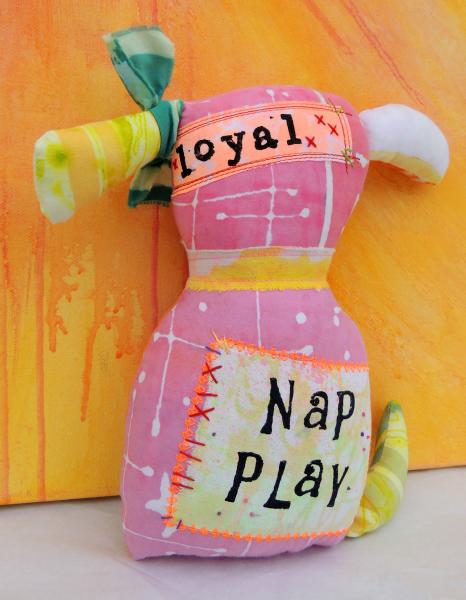 2-Sided Hand Printed & Dyed Fabric Dog Art Doll, One-of-a-kind Mixed Media Art Doll - Friend picture