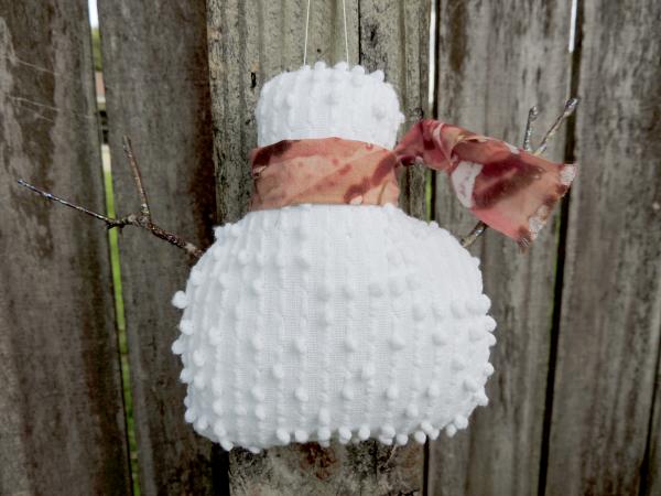 Happy Vintage Chenille Snowman Ornament – Hand Dyed Scarf picture