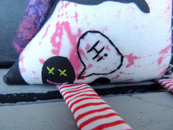 2-Sided Hand Printed & Dyed Fabric Creepy Cute Zombie Girl Art Doll, One-of-a-kind Mixed Media Art Doll picture