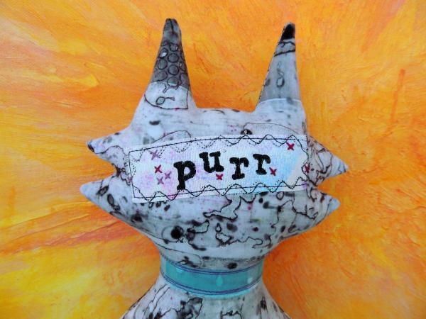 2-Sided Hand Printed & Dyed Fabric Cat Art Doll, One-of-a-kind Mixed Media Art Doll - PRETTY picture