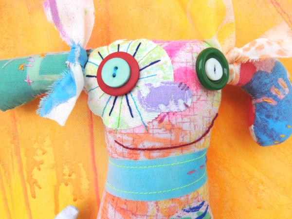 2-Sided Hand Printed & Dyed Fabric Dog Art Doll, One-of-a-kind Mixed Media Art Doll picture